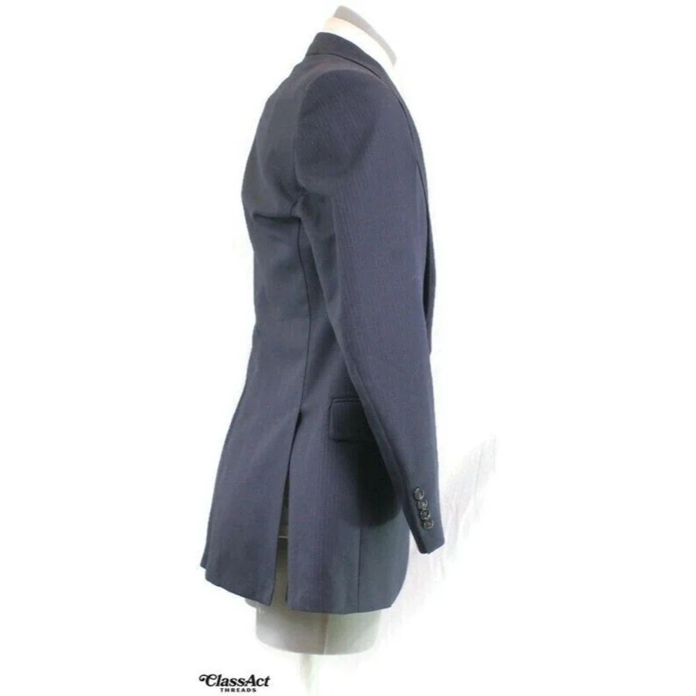 Pierre Cardin 2 Piece Suit Mens Blue Striped 2 Btn 40L Flat Fronts 36